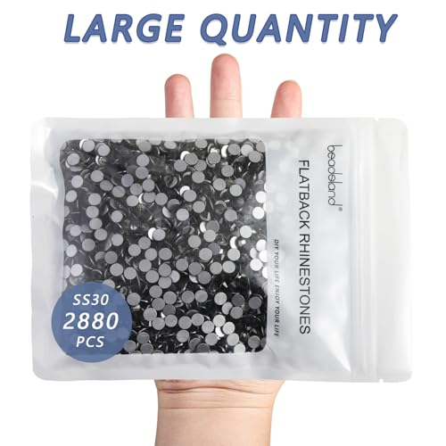 Image of Beadsland Flat Back Crystal Rhinestones Bulk, Black Diamond, SS30, 2880pcs | Flatback Glass Gems for Nails Crafts Clothes DIY Decoration, Glue Fix, 6.3-6.5mm