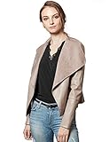 Escalier Women's Faux Leather Jackets Slim Open Front Lapel Blazer Jackets Khaki X-Large