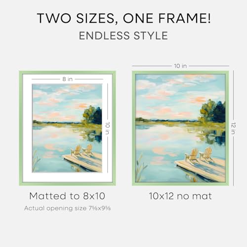 Image of Homeforia 10x12 Picture Frame Sage Green, High End Metal 10x12 Wall Hanging Frame with Mat 8x10, 10 x 12 Poster Frame Matted to 8 x 10 inch Photo, 10by12 Thin Frame, Tempered Glass, Wall Kit, Set of 2