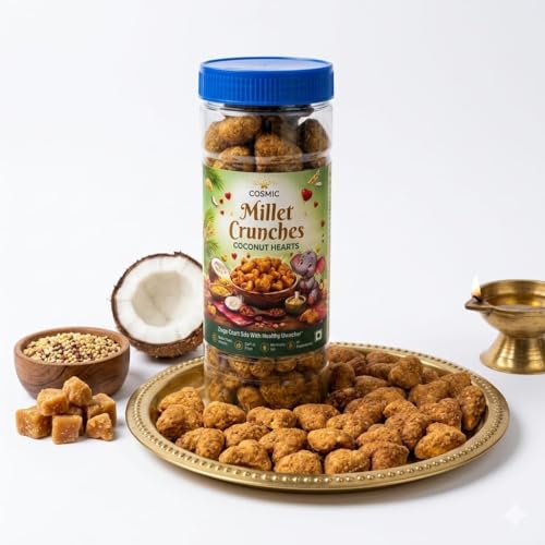 Image of Cosmic Millet Crunches Coconut Hearts Made with Multi Millets, Rich in Fibre, No Preservatives, 80g