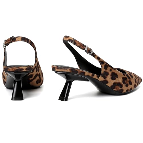 Image of Mostrin Kitten Heels for Women Pointed Toe Pumps Patent Leather Low Heel Slingback Heels with Buckle Dress Shoes for Dating Party Working
