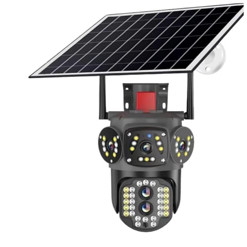 KKENZA Cámara Solar 4K de 8 MP for Exteriores, Lente Dual, WiFi, IP, PIR, visión Nocturna, V380 Pro, Monitor de Seguridad CCTV(Solar WiFi Add 128G)