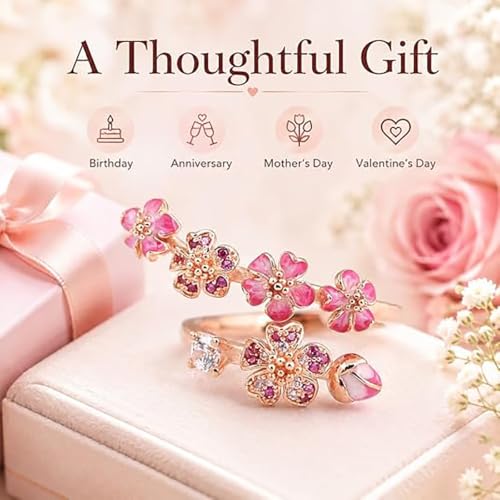 Bague réglable fleur de cerisier, le cadeau de bijoux floraux - 4