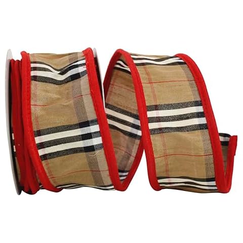 Reliant Ribbon 92658W-092-40F Burbank Plaid Border Wired Edge Ribbon, 2-1/2 Inch X 10 Yards, Brown Cover