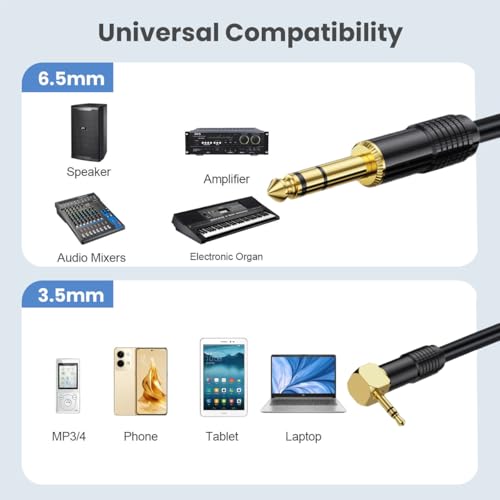 Cable de audio ángulo 90° 3.5mm a 6.35mm, 1.8 metros miniatura 5