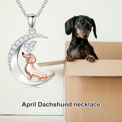 Image of PROESS Animal Birthstone Necklace 925 Sterling Silver Otter /Axolotl /Hippo /Elephant /Dachshund /Monkey /Red Panda Pendant Necklace Animal Birthstone Jewelry Gifts for Women