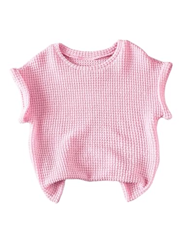SweatyRocks Girl's Dolman Short Sleeve T Shirt Crew Neck Waffle Knit Casual Tee Tops