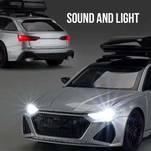 Image of Diecast RS6 Toy Car 1:24 Scale Model,Pull Back Vehicles Alloy Simulation Supercar with Lights and Sound Also for Car Dashboard,Kids,Adult (Grey)