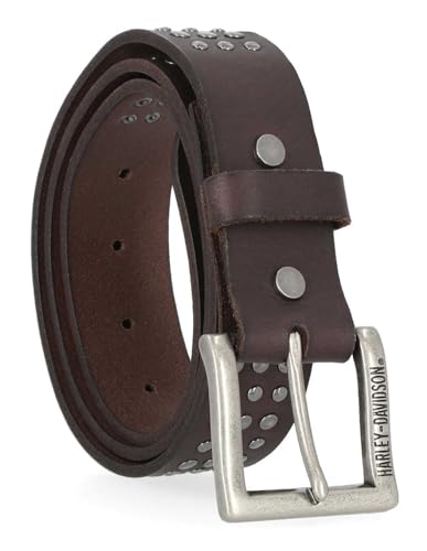 Harley-Davidson Men's Triple Row Studded Genuine Leather Belt - Brown2