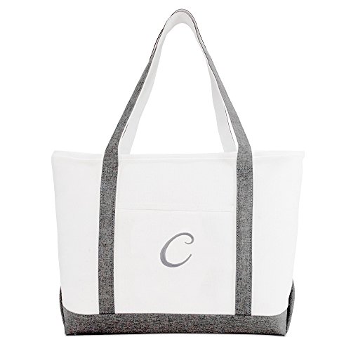 Bolso tote de playa gris DALIX para mujer, con personalización de letra A-Z miniatura 2
