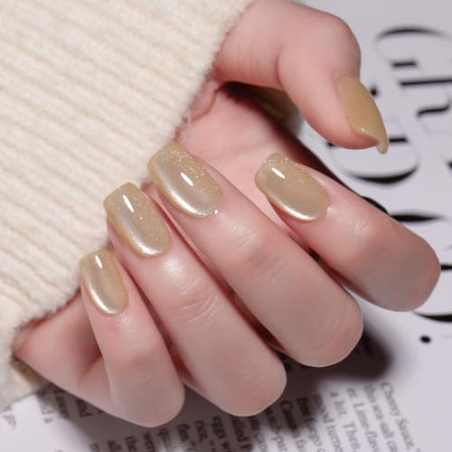 MAYCHAO 15ML Cat Eye Gel Nail Polish 1Pc Champagne Gold Gel Polish with Magnet Soak off Holographic Magnetic Nail Polish for Nail Art Manicure Salon DIY at Home, 0.5 OZ