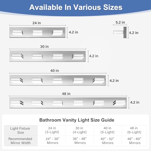 Image of LED Modern Bathroom Light Fixtures, 3-Light 24-Inch Dimmable 5CCT Adjustable Chrome Vanity Lights for Bathroom Lighting Fixtures Over Mirror, 350 Rotatable Wall Lamp