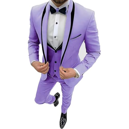 Mens Tuxedo Suit 3 Piece Slim Fit Wedding Prom Party Velvet Blazer Vest Pants Suit Jacket for Men