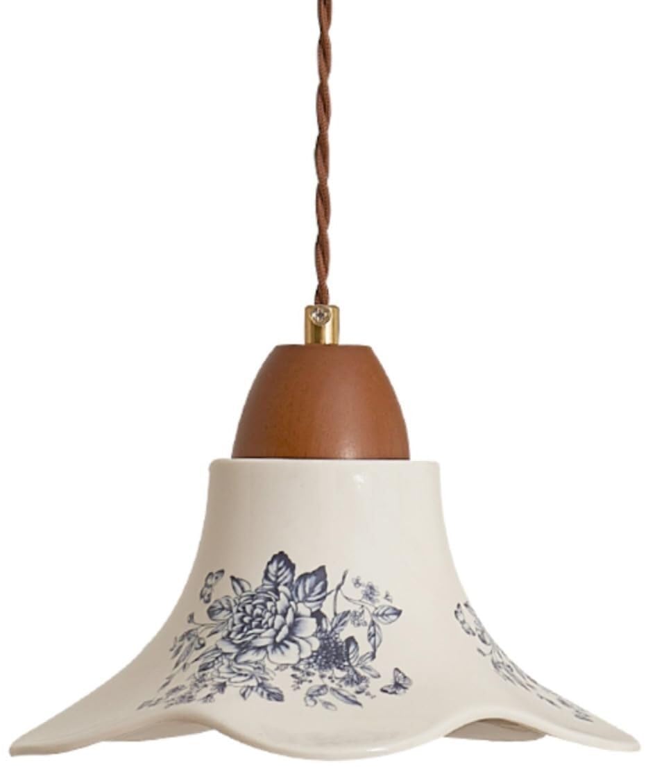Mid Century Ceramic Pendant Lamp Vintage Solid Wood Hanging Ceiling Lamp