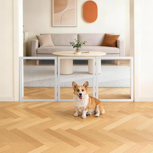VINGLI Clear Acrylic Freestanding Dog Gate Transparent Pet Fence with Solid Hardwood and Plastic Board Pet Gates for Christmas Tree Stairs and Doorways (3 Panels)