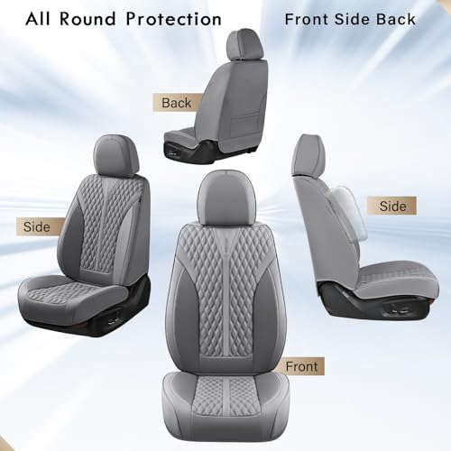Image of Coverado Front Seat Covers, Luxury Nappa Leather Seat Covers, Car Seat Covers Waterproof, 2 Pack Universal Seat Covers for Cars, Car Seat Protector, Driver Seat Cover Fit for Most Cars, Gray