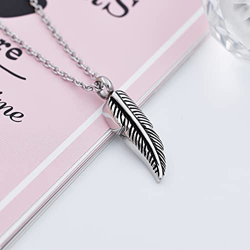 Feather Urn Necklace Hold Cremation Ashes Keepsake Memorial Jewelry Stainless Steel Personalized Funeral Jewelry for Women Men2