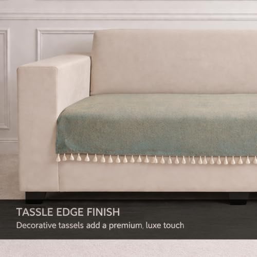 Image of STITCHNEST Jute Sofa Cover - Silk Brown, 24x30 Inch | Soft Textured Fabric with Tassel| Sofa for Living Room Decor