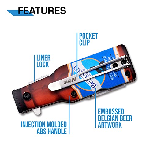 Mtech Usa – Spring Assisted Folding Knife – Stands Upright – Belgian Beer Knife - Stainless Steel Blade W/ Abs Handle Shaped Like A Bottle, Bottle Opener, Screwdriver, Pocket Clip - Edc – Mt-A1195B #TOP3