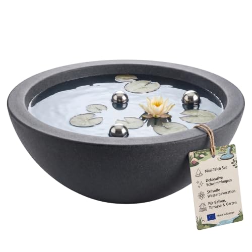BigDean Miniteich Brunnen Set Schale mit Teichkugeln Komplettset...