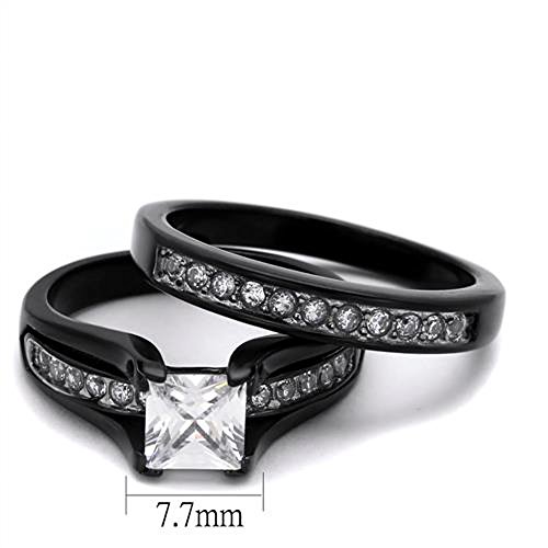 Marimor Jewelry His and Her Black Plated Stainless Steel Bridal Ring Set and Titanium Wedding Band4