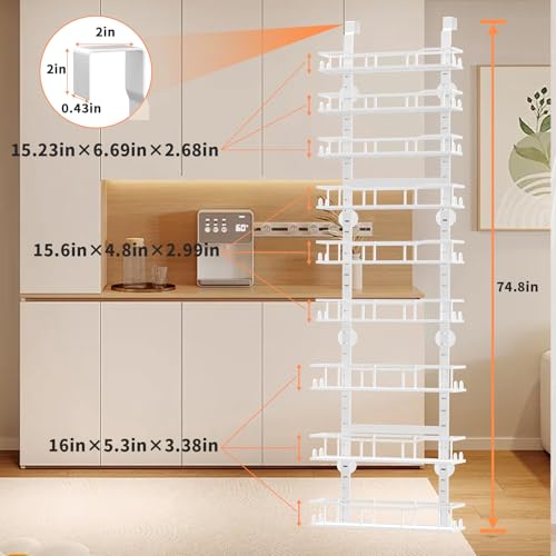 Over The Door Pantry Organizer, 9-Tier Over The Door Organizer with Adjustable Baskets, Metal Hanging Spice Rack for Pantry Organizers and Storage, Suitable for Kitchen Laundry Room & Bathroom, White