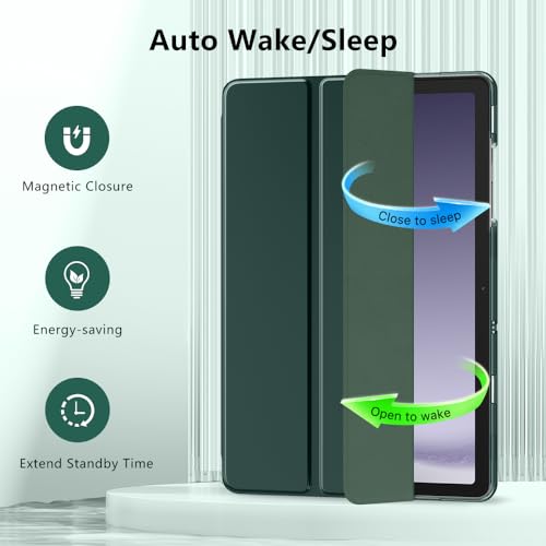 Image of MoKo Trifold Case for Galaxy Tab A9 Plus /A9+ 11 Inch 2023, Midnight Green | Slim Stand Hard PC Translucent Back Shell Smart Cover, Auto Sleep /Wake, Light, Anti-scratch, 2 Adjustable Angle