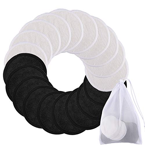 SIQUK 20 Pieces Reusable Cotton Rounds Makeup Remover Pads 2 Layers Washable Organic Bamboo Facial Cleansing Pads with Laundry Bag, Black and White