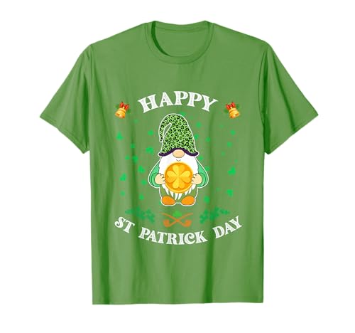 Happy St Patricks Day Funny Cute GNOME Holding Trifoglio Moneta Maglietta