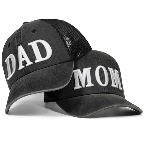 Clatnew Mom and Dad Hats for New Parents GiftsPregnancy Announcement Unconstructed Mesh Caps for Couples