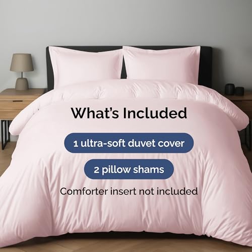 Image of Duvet Cover Full Size Set - Extra Soft Full Duvet Cover 80 inch x 90 inch with 2 Pillow Shams for Women, Men, Kids & Teens - Hotel Luxury w /Zipper Closures & Ties - Comfy, Cozy & Breathable (Lavender Pink)
