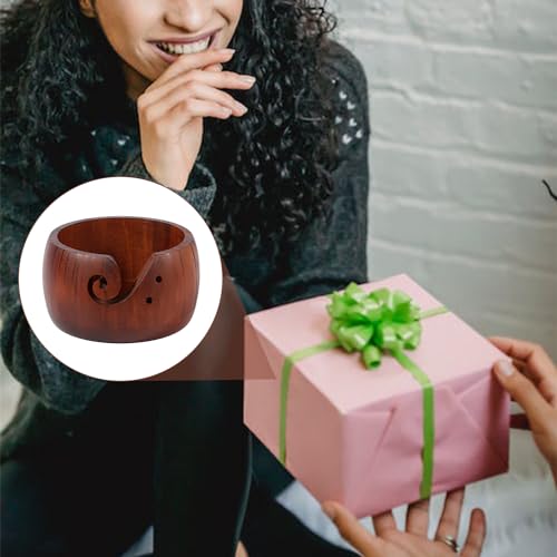 Image of NQEUEPN 6'' Wooden Yarn Bowl Holder, Yarn Bowls for Crochet & Knitting, Brown Pine Wood, Prevents Tangles, Portable, Ideal Gift