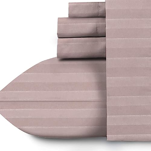 Image of Naksh 100% Cotton 210 TC Stripes Elastic Fitted Bedsheets Queen Size 78 x 60 Inches, Cameo Rose | 1 Elastic Bedsheet Queen Size Cotton & 2 Pillow Covers | Wrinkle Free Bed Cover with Elastic