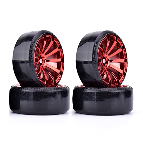 KEEDA - KEEDA 4 Pièces 63mm Pneus Durs et Roues en Plastique pour traxxas HSP Tamiya HPI KYOSHO 1/10 RC Voiture de Dérive (Rouge)
