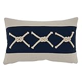SARO LIFESTYLE Naviguer Collection Rope Knots Appliqué Throw Pillow with Down Filling, 12' x 20', Navy Blue