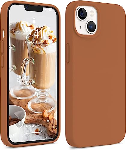 Image of DIZORO Compatible with iPhone 13 Case, Liquid Silicone Case, Full Body Protective Cover, Shockproof, Slim Phone Case, Anti-Scratch Soft Microfiber Lining, (6.1 inch Brown)