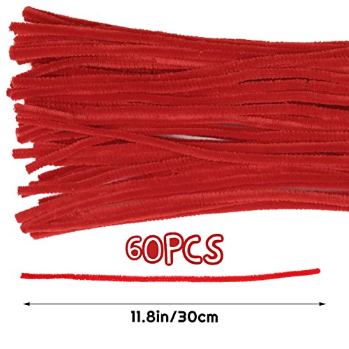 60 PCS Red Pipe Cleaners,Pipe Cleaners Chenille Stem,Pipe Cleaners Bulk,Art Pipe Cleaners for Creative Home Decoration Supplies and Crafts Project