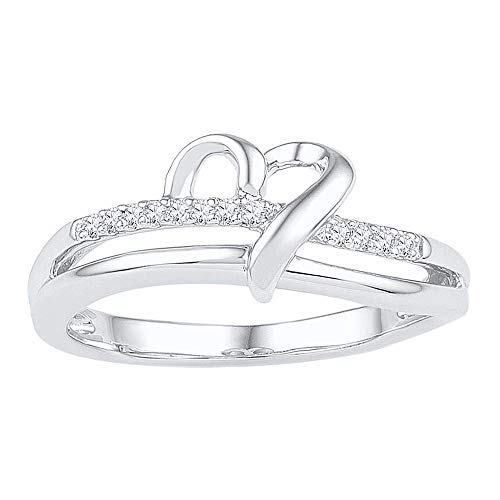 FB Jewels .925 Sterling Silver Womens Round Diamond Heart Ring 1/20 Cttw (I2-I3 clarity; I-J color)