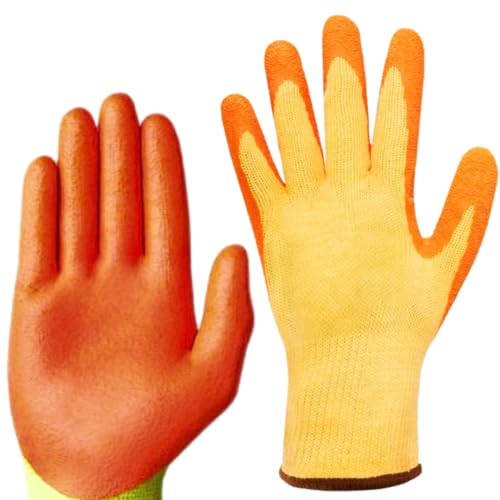 Image of 5Pair Nylon Knitted Latex Rubber Coated Safety Hand Protection Working Gloves For Anti Cut Heat & Fire Resistant Industrial Gloves For Men Women (PACK OF 10Gloves) (yellowornage-5pair)