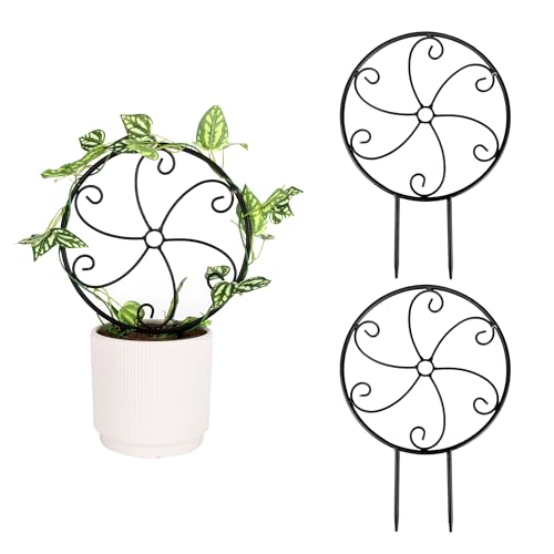 2 Pcs 14in Indoor Metal Garden Circle Plant Trellis for Houseplant Climbing Pot Plants Black Style A