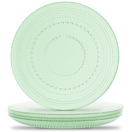 Vintage Green Hobnail Glass Plates - Handcrafted Green Glass Dinner Plates for Elegant Dining and Entertaining