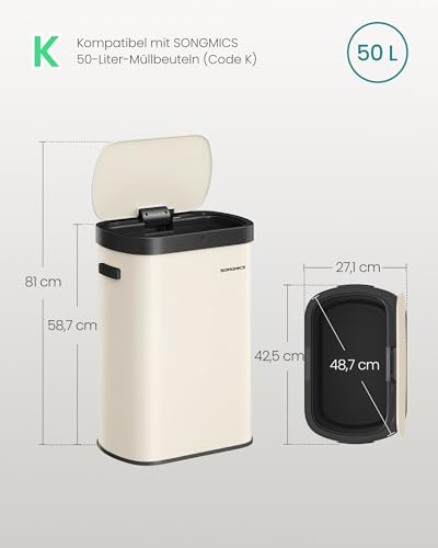SONGMICS Mülleimer mit Sensor, 50 L, Softclose-Deckel, Stahl – Ansicht 7