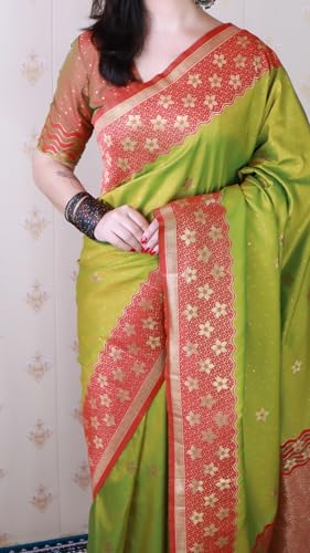 Image of SGF11 Women's Kanjivaram Pure Handloom Soft Silk Saree With Blouse Piece