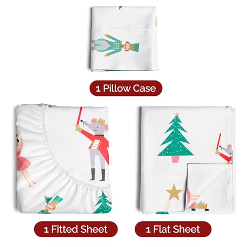 Twin XL Christmas Nutcracker Ballet Sheet Set - Holiday Xmas Pattern Bedding Set - Deep Pockets - Snug Fit - 3 Piece - Wrinkle Free - Cozy Festive Winter Holiday Sheets for Women, Men, Kids & Teens