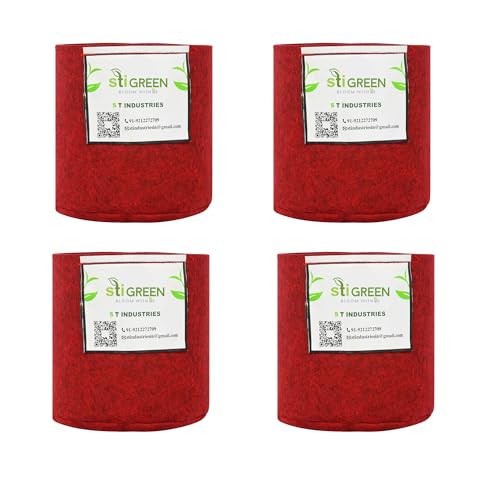 Image of Geo Fabric Grow Bags for Plants 6X6 Inch (Pack of 4) | 400 GSM Heavy Duty UV-Protected Round Maroon Colour Plant Bags for Terrace and Vegetable Gardening | Strong & Reusable|
