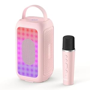 Bobtot Tragbarer Bluetooth-Lautsprecher, 16 Stunden Akkulaufzeit, kabelloser Lautsprecher mit Mikrofon, Magic Sound, Echo- und EQ-Modus (Rosa, mit 1 Mikrofon)