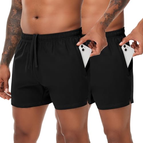 VPOS 2 Pack Men's Athletic Shorts 5 Inch Inseam, Mens Workout Shorts Lightweight Quick Dry Gym Running Shorts for Men Black/Black, S