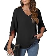 KUOTAI Womens Blouses Dressy Casual Summer Tops Work Business Shirt 3/4 Bell Sleeve Office Clothe...