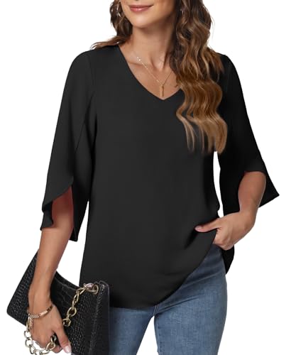 KUOTAI Womens Summer Tops Dressy Casual Shirts 3/4 Sleeve V Neck Work Blouse Business Casual Shirts