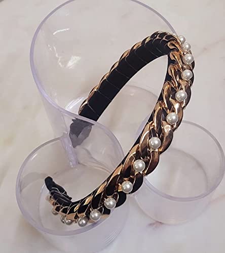Image of Chain & Pearls Plastic hair band Gold Thick Chain Elegant Handcrafted Chain Hairbands | Headbands for Girls & Women (Pack of 1)